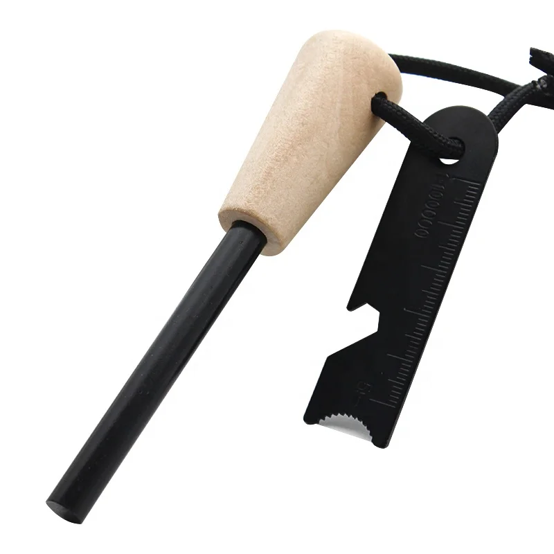 Emergency Fire Starter Kit Ferro Rod with Waxed Cotton Tinder packed in Black Carry Pouch