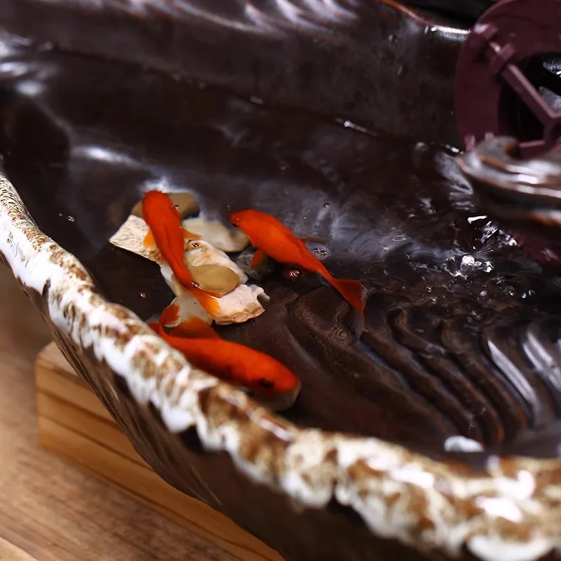 creative Flowing waterfall home decor ornament zen style resin water fountain with lantern for home decor