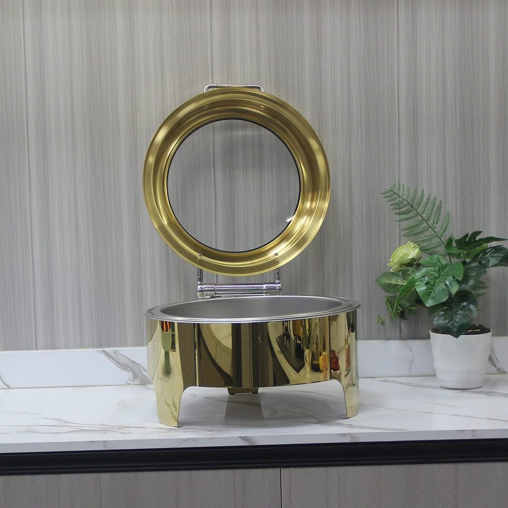 Wholesale 6L round gold chafing dish buffet set chafing dish buffet set electric catering stand for food display chafing dish