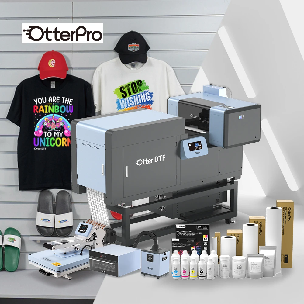 OtterPro All-In-One DTF Printer Dual i1600 Print Head Inkjet Printer Pet Film Industrial DTF Printer with Shaker and Dryer Oven