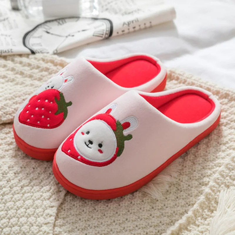 Wholesale Flat Novelty Women Slippers, Cute Cartoon Fruit Student Winter Warm Slippers