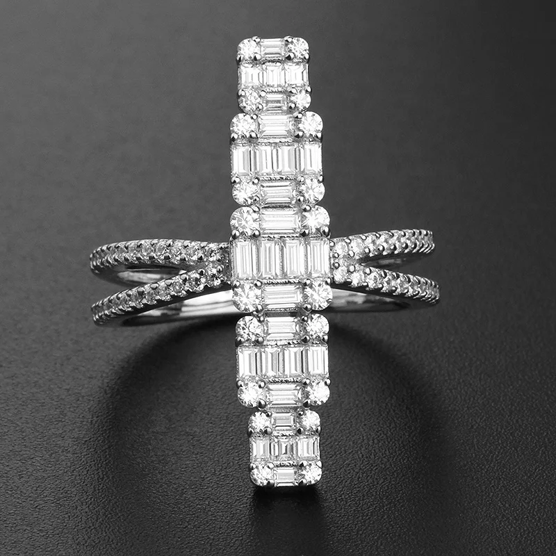 high quality cocktail 10k 18 k gold plated long stacking zircon 5a cz wedding women 925 sterling silver baguette diamond rings