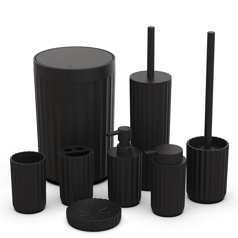 white black bathroom plastic and bamboo decor accessory sets wholesale