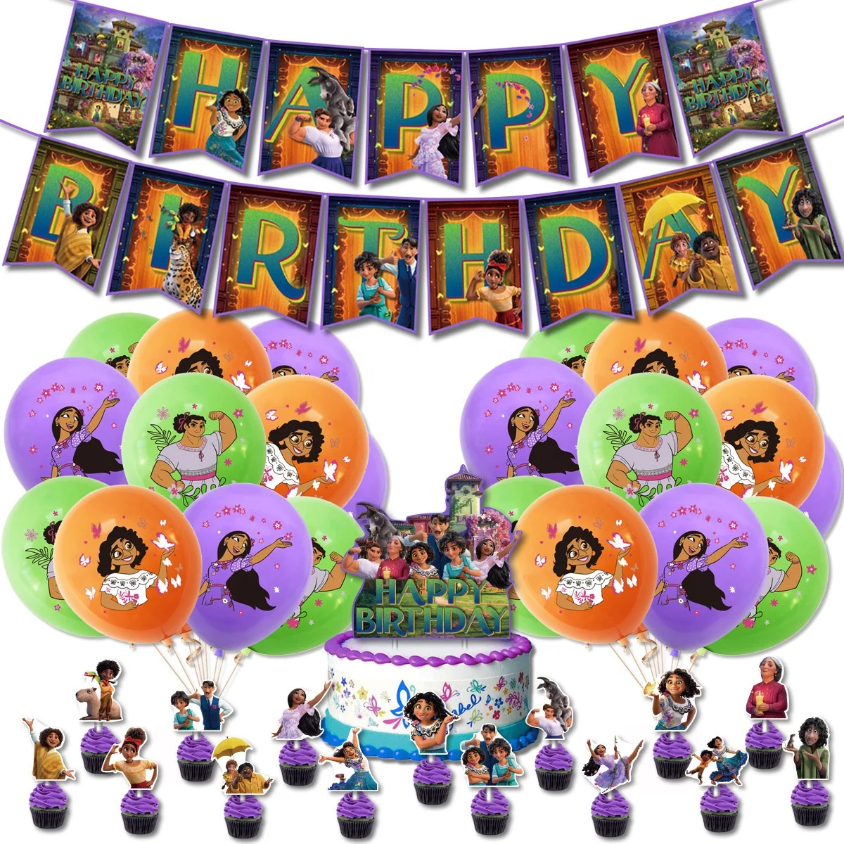 Nice Encanto Theme Party Decoration Happy Birthday Backdrop Banner Cartoon Anime Character Balloon Cake Topper Party Supplies