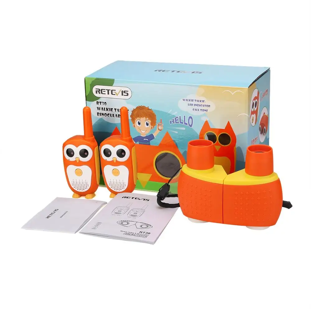 CE ROHS Orange PMR owl License free Walkie Talkie and 6X18 Binoculars kids toys gift set Retevis RT30