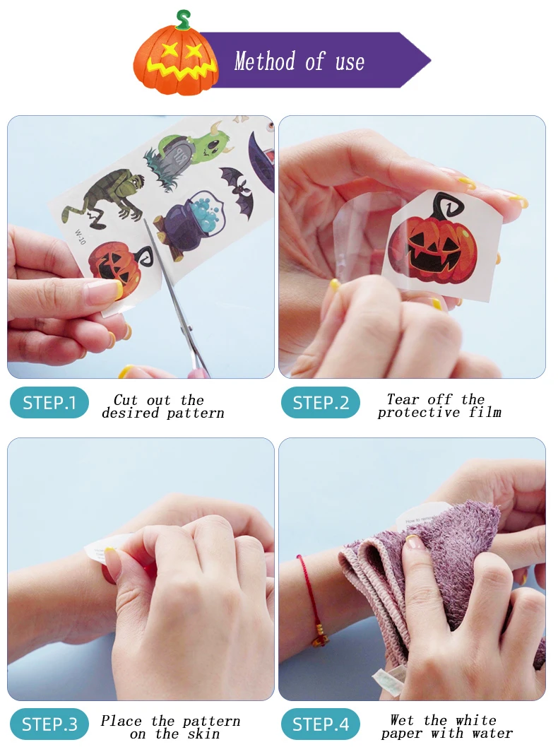 Halloween cartoon tattoo Spider Bat Witch flash glowlight personality creative bar party scar prop arm patch