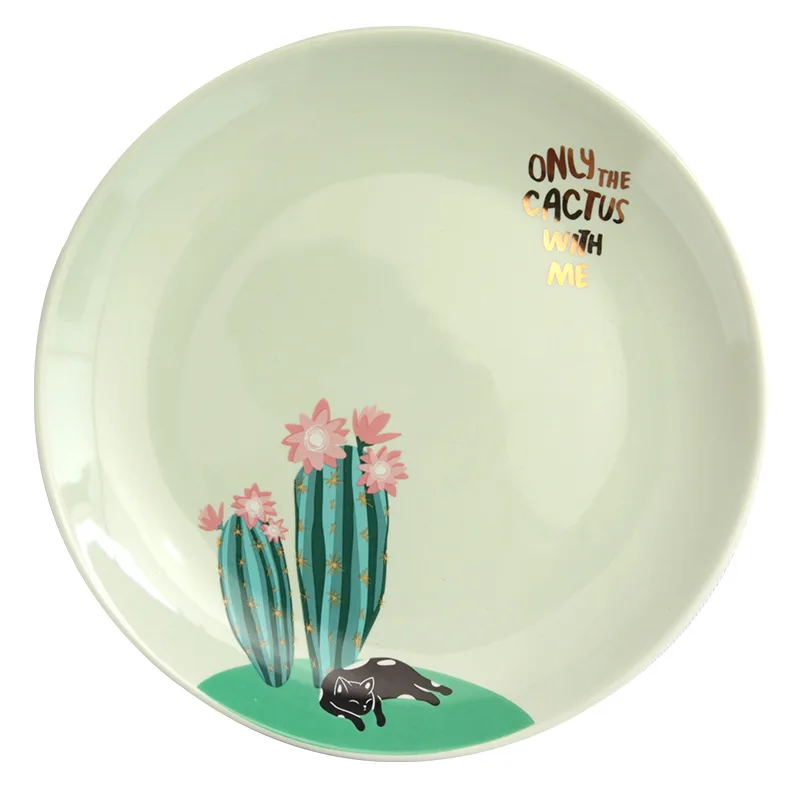 
Creative tableware set simple bone porcelain bowl painted gold plate household cactus baking pan ceramic cup 