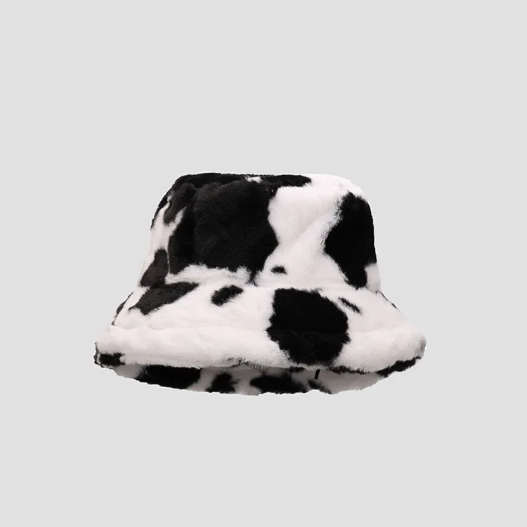 2022 new style Cow pattern faux fur lady fisherman hat new winter bucket hat