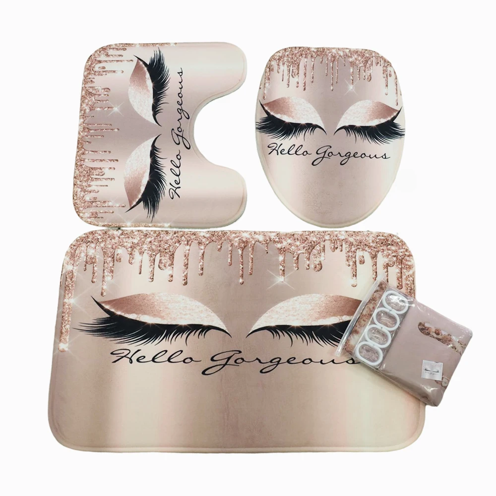 Wholesale 3d Luxury Shower Curtain Bathroom Four Set Home Decor Dropship Bath Curtains Set