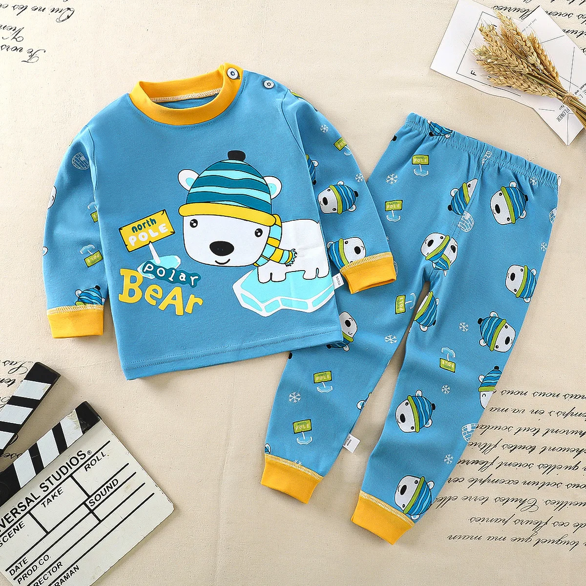 cotton kids cartoon animals dog rainbow pattern clothes set pajamas children print animals suit shirts children suit pajamas