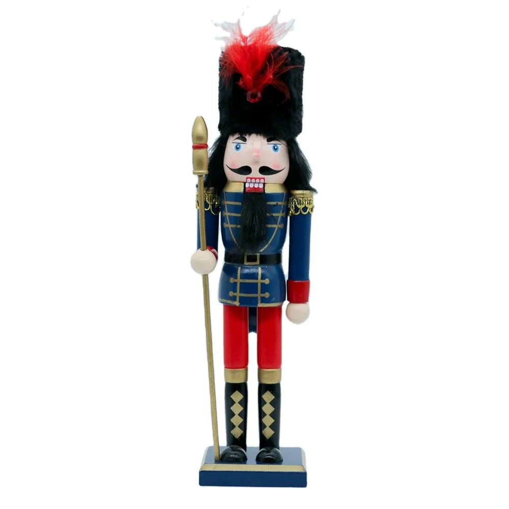 Red Soldier Wooden Nutcracker Wearing Red, Gold, and Black Uniform Holding Rifle Festive Decor Perfect for Shelves and Tables