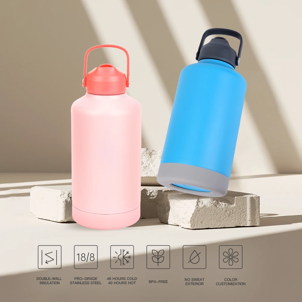 Food Grade huge 64oz 1800ml Wide Mouth Double-Walled Vacuum Insulated Flasks Stainless Steel Insulated Water Bottle