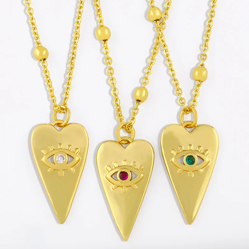 Blue Evil Eyes Heart Necklace Pendant Handmade 18k Gold Plated Dainty Gold Choker Long Necklace for Women