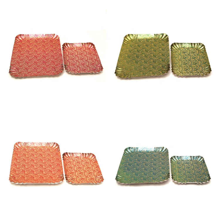 
wholesale Gold silver Paper Tray Rectangle Shaped Paper Plate Bakery Disposable Food Tray Cardboard Multi-colors JL0054 
