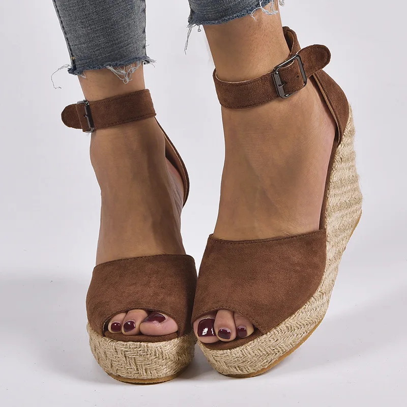 Woman Sandals Shoes Summer Wedges Pumps High Heels Platform Peep Toe Buckle Strap Fashion Breathable Gladiator Plus Size 34-43