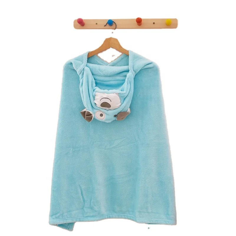 Bear design baby poncho hooded blanket coral fleece blanket kids polyester pillow wholesale animal design blanket