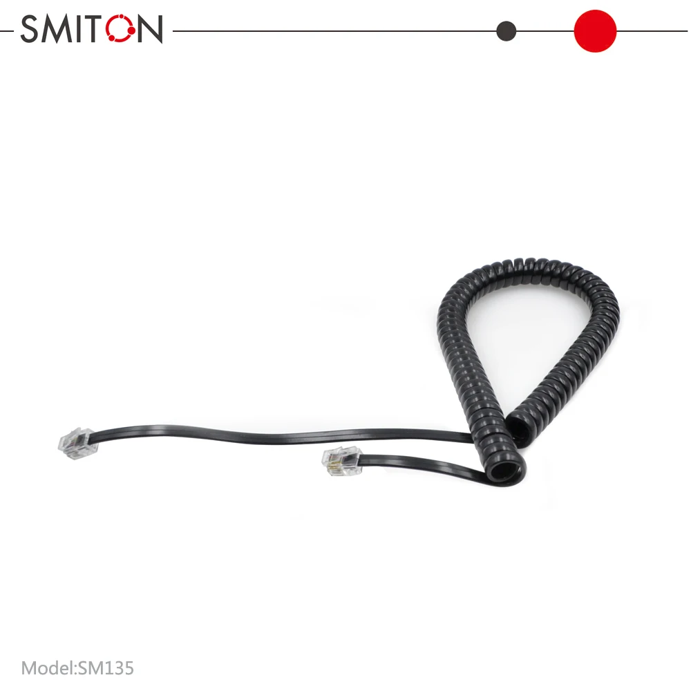 28/30AWG 2merer  Black Copper RJ9 4P4C Phone Curly Cord