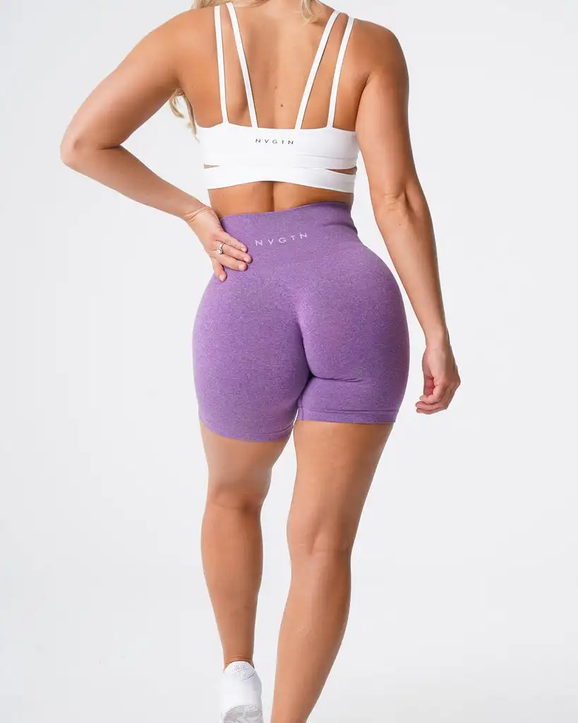 New arrivals wholesale private label women High waist Gym Workout Sportswear Recycled fabric Violet Pro Shorts