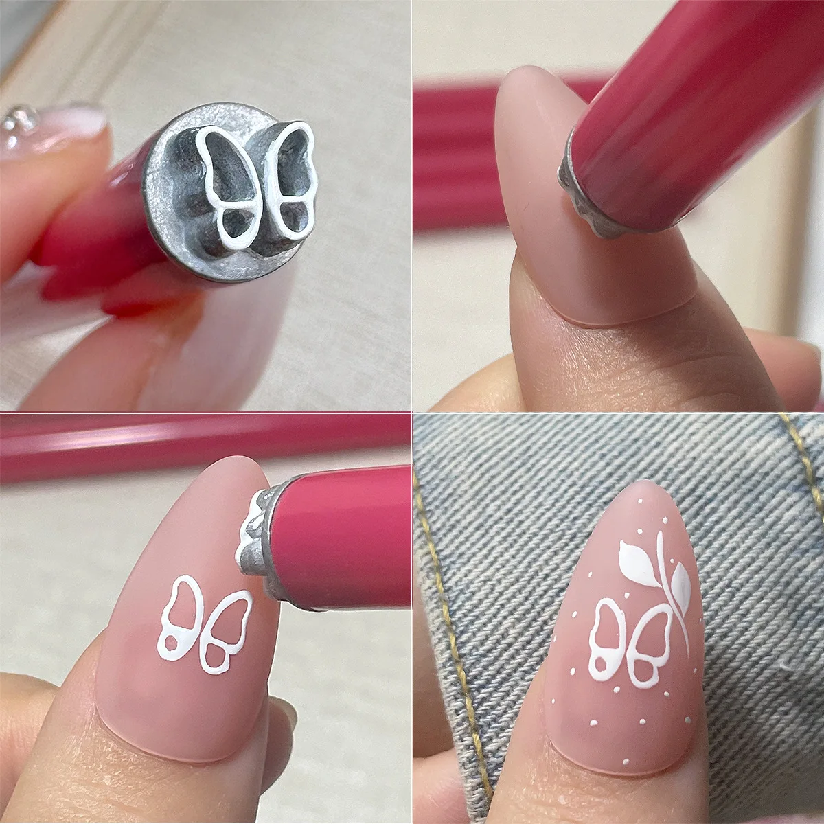 Misscheering Nail Art 6 Pieces Nail Art Stamp Pen Set Multi Shaped Butterfly Flower Metal 3D Multi Functional Printing Pen