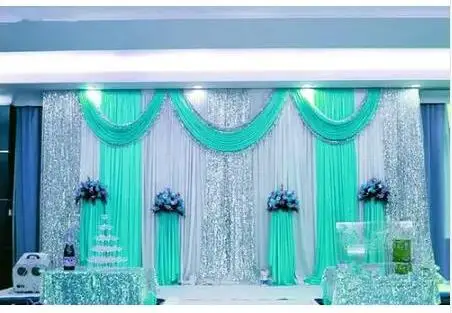 Special Offer 10ftx10ft sequin wedding backdrop curtain with swag backdrop/ wedding decoration romantic Ice silk stage curtains