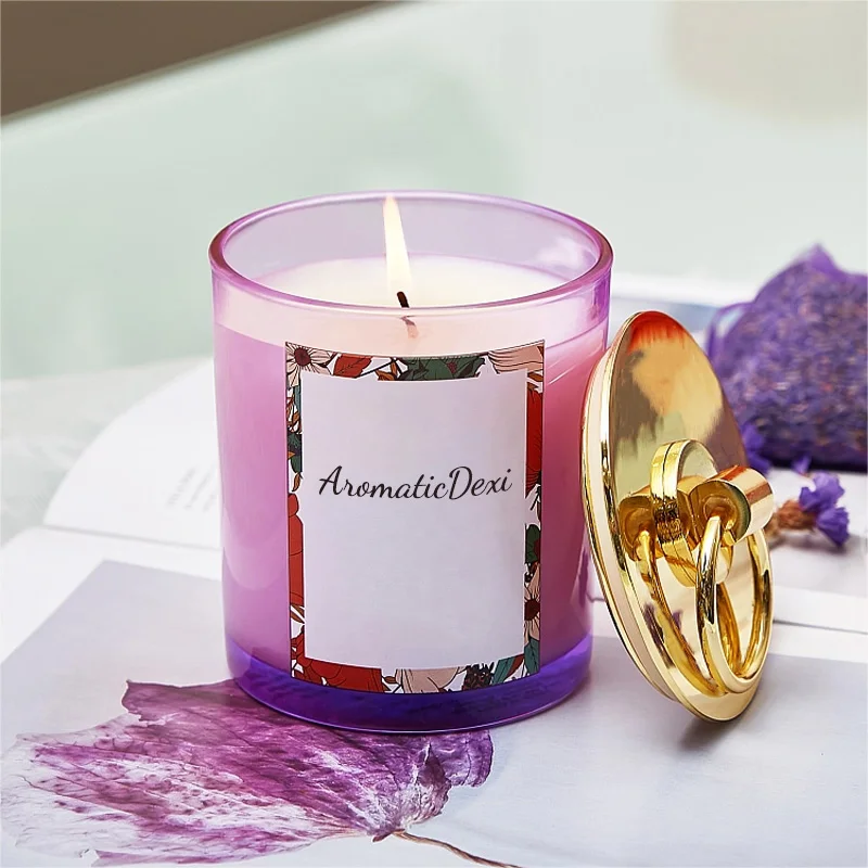 luxury custom private label scented soy wax candles with metal  lid and boxes packaging