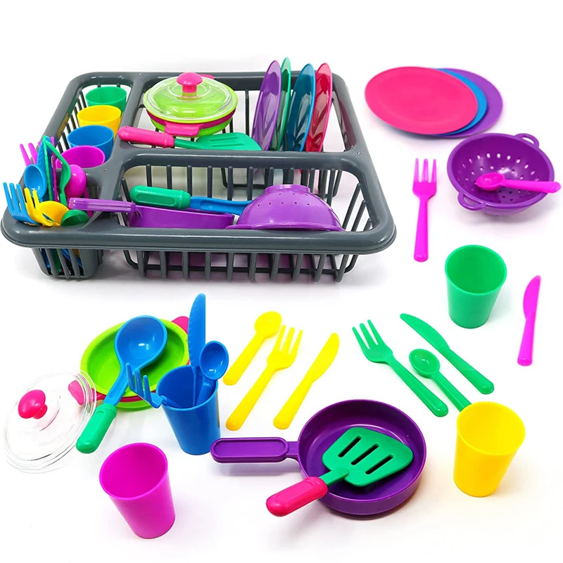 28 Pieces Lightweight plastic Durable Easy Clean Educational Kids Kitchen Set Toy  Accessories For Children Learning