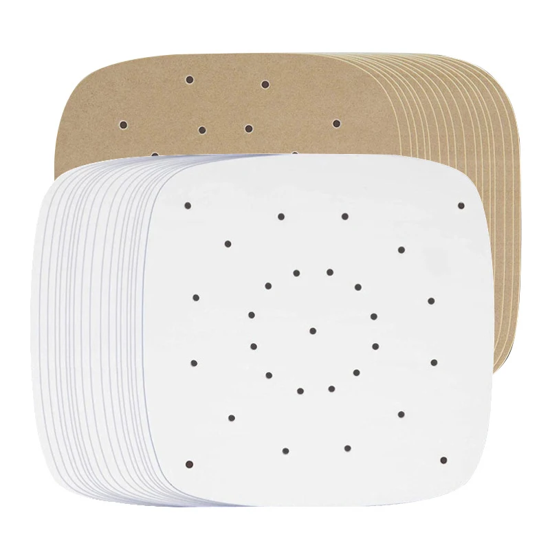 KaiRui Brown And White Square Round Air Frying Pan Baking Steamer Buns Pad Oil Absorbing Paper