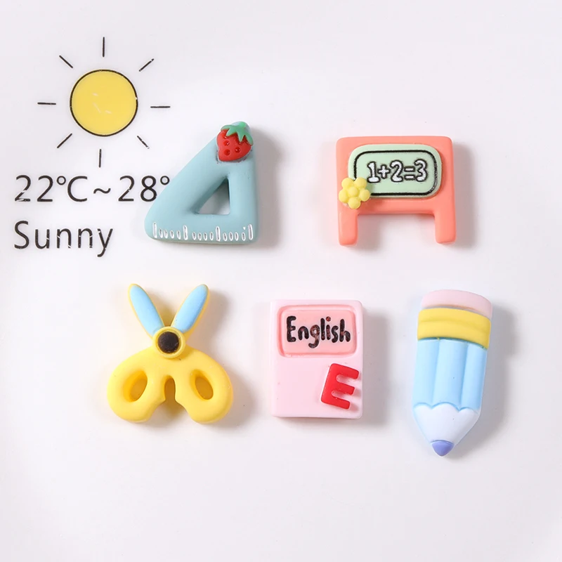 Kawaii Flat Back Resin Charms Fun Scissors Book Pen Resin Accessories for Mobile Phone Shell Decoration