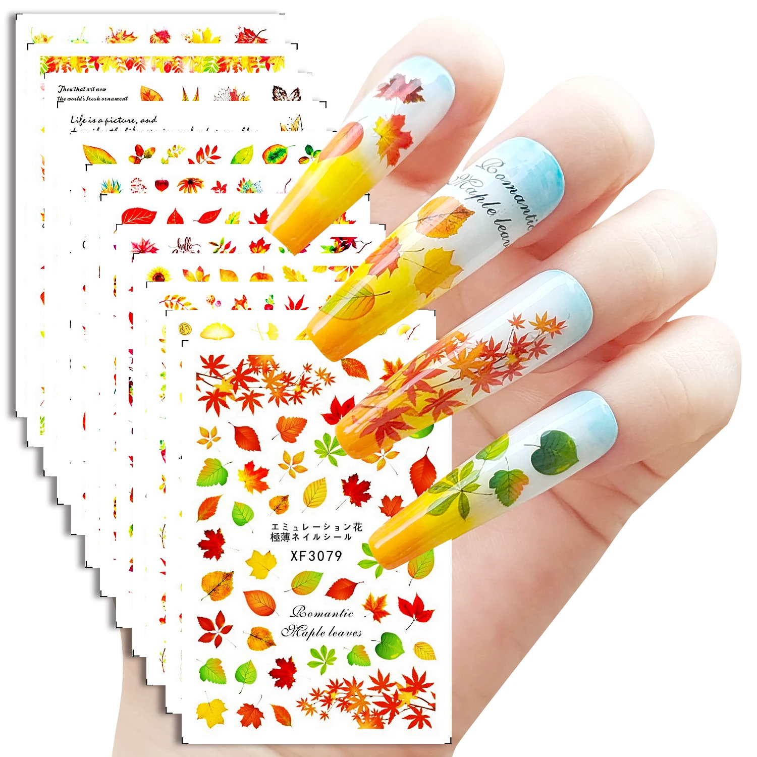 New Fall Nails 3D Maple Leaf Stickers for Nail Art Decoration Halloween Nail Art Stickers