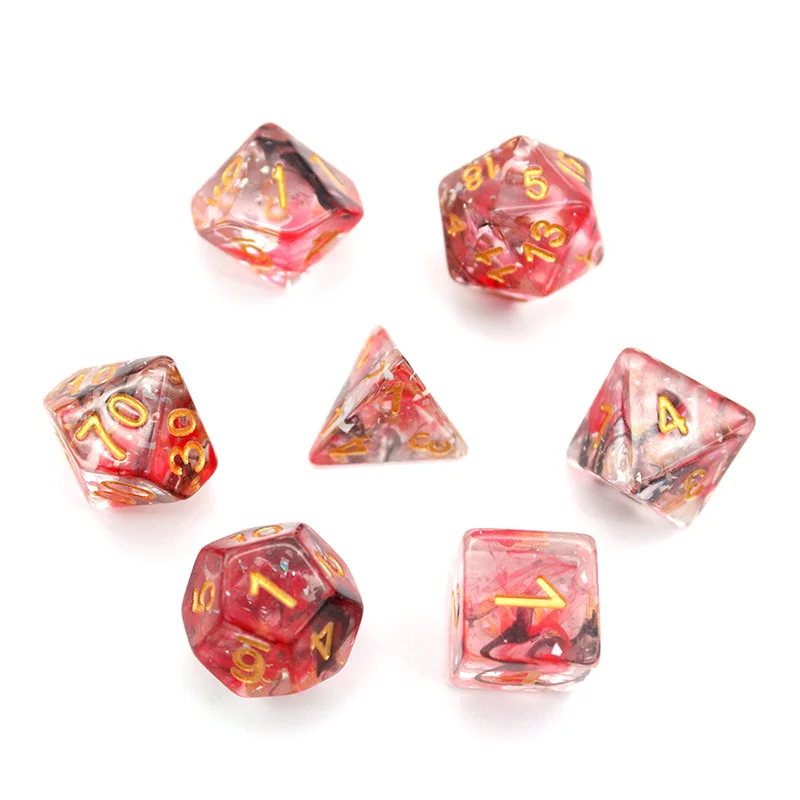 Factory Plastic Acrylic Dices 7Pcs Polyhedral Red Black Swir Custom Resin Dice 10Mm With Laser Reflect Pieces