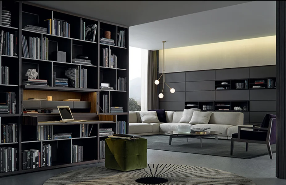 Luxury TV Cabinet Background Wall Bookcase MDF Living Room Storage Cabinet Sink PVC Door Finish Lacquer Acrylic Hinge Faucet