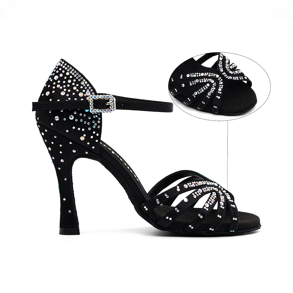 Суфини производительность с атласной отделкой, украшенные черный латино-американских танцев кизомба Сальса Обувь для танцев
