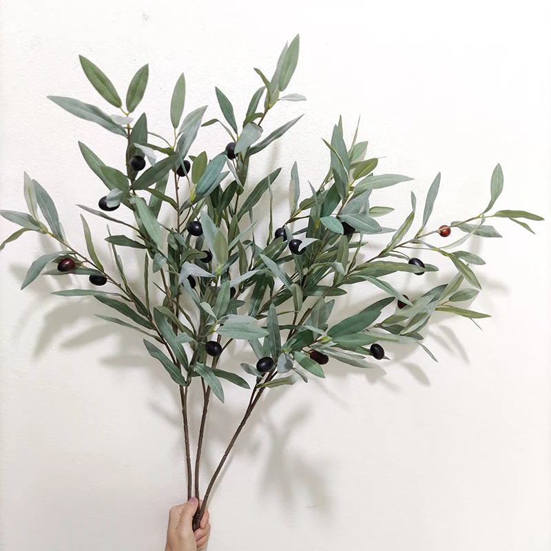 Hot Sale Home Wedding Decor Artificial Green Leaf Olive Tree Branches Stems Faux Plant High Quality Olive Branches With Fruit