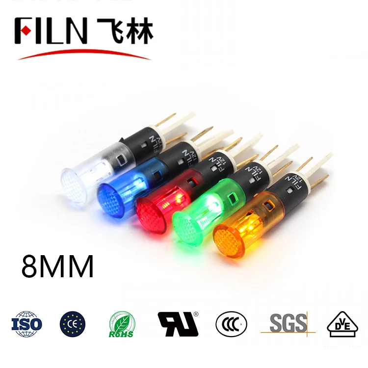 FILN 8mm 1v 24v 110V 220v  red amber green white BULE LED Grill fryer plastic indicator light with pin