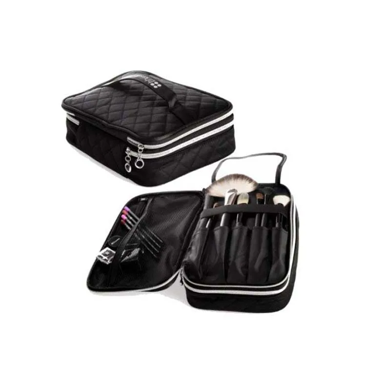 Portable Double Layer Quilted Travel Makeup Bag Brush Organizer Cosmetic Case Bag Storage Cosmetics Make UP Brush Cosmetic Bag