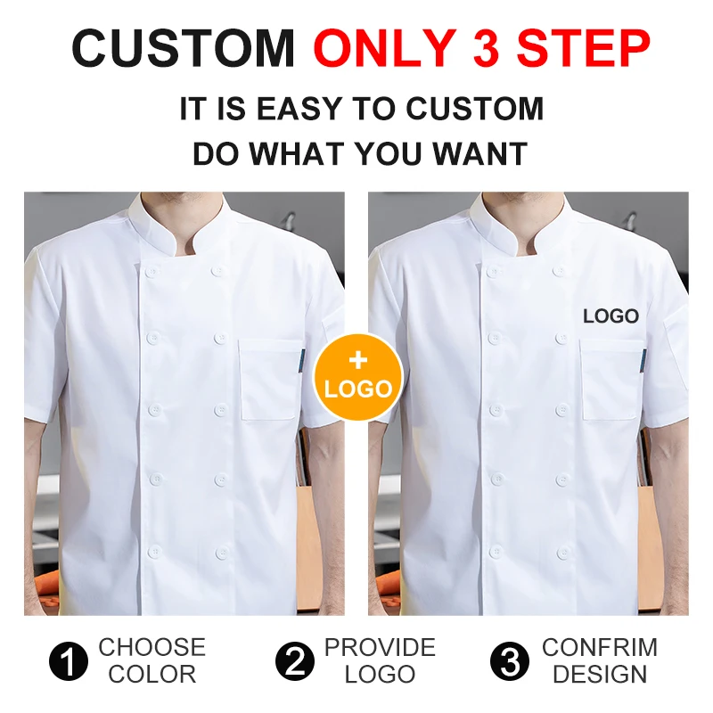 Chef Jacket Asian Restaurant Uniforms Shirt Chef Coat Full Black, Short Sleeve Mesh Customization