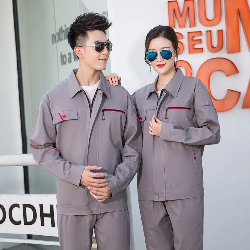 Factory Customized 100% Cotton Pure Color Construction Repairman Uniform Suit Multi Pockets Factory Work Wears Clothes Set
