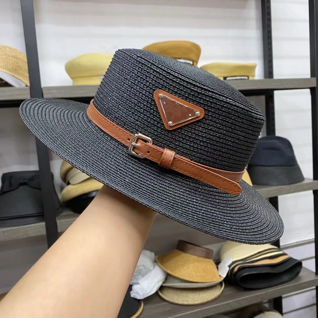 Women Girls Cute Straw hat Wide Brim Panama Hat with brown Band and PU Belt
