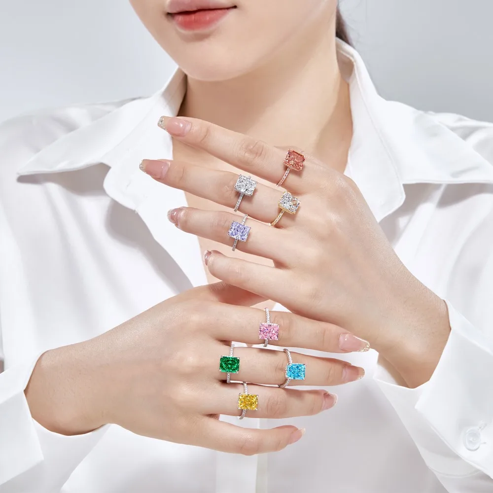 Charm Luxury 925 Silver Tourmaline Paraiba Finger Gem Rings For Women Fashion Green Ring Women Jewelry Accessories New Bijoux