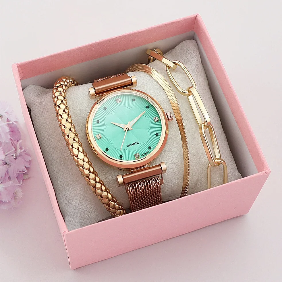 2022 New Women ladies Fashion Luxury Quartz Magnet Buckle Watch Bracelet 5 Set Wristwatch with Gift Boxes