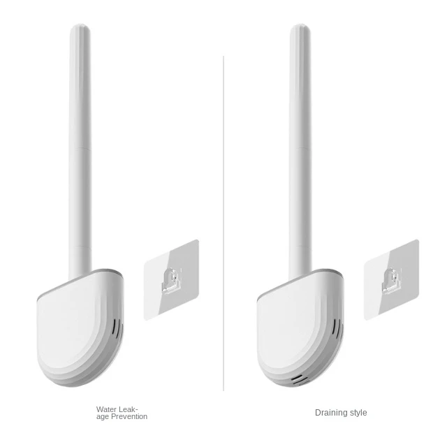 Advanced Silicone Toilet Brush with Wall Mount Creative Clean Brush with Self Adhesive Base Toilet Brush for Bathroom-White