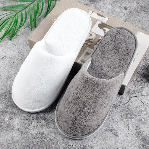 Hot sale Hotel Slippers wholesale customized logo disposable home house indoor bathroom spa shoes non-slip EVA soles velvetcloth
