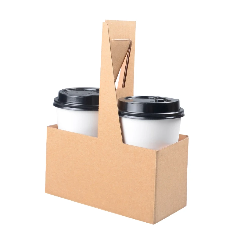 Customized wholesale 2 lattice portable disposable beverage cup packaging corrugated paper cup holder with handle box