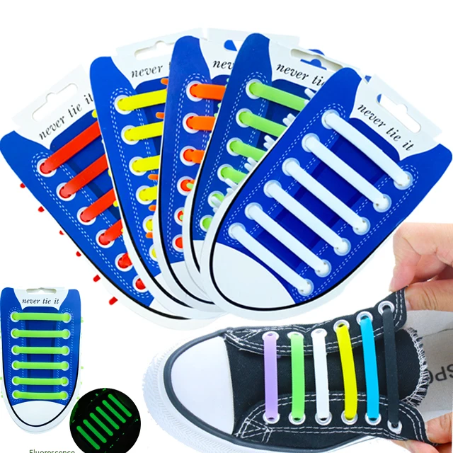 multicolor lazy silicone  elastic  no tie shoelaces fashion  glow in the dark shoelaces