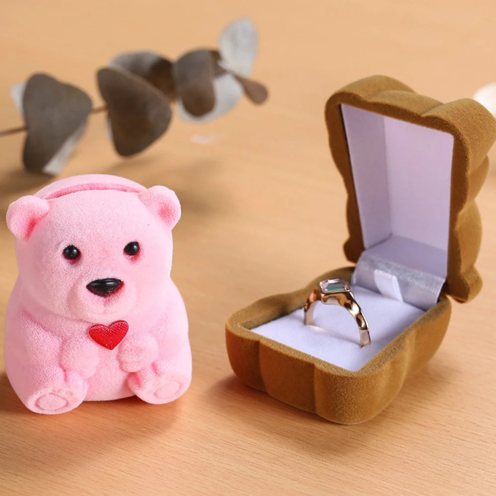 Velvet hot sale ring packaging box cute bear animal shape engagement ring box cardboard mini velvet ring box jewelry