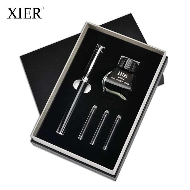 2022 Exclusive Fashion Luxury Fountain Pen Gift Set Custom Logo Packaging Box Ink Bottle Cartridges Free Pen Box Gift