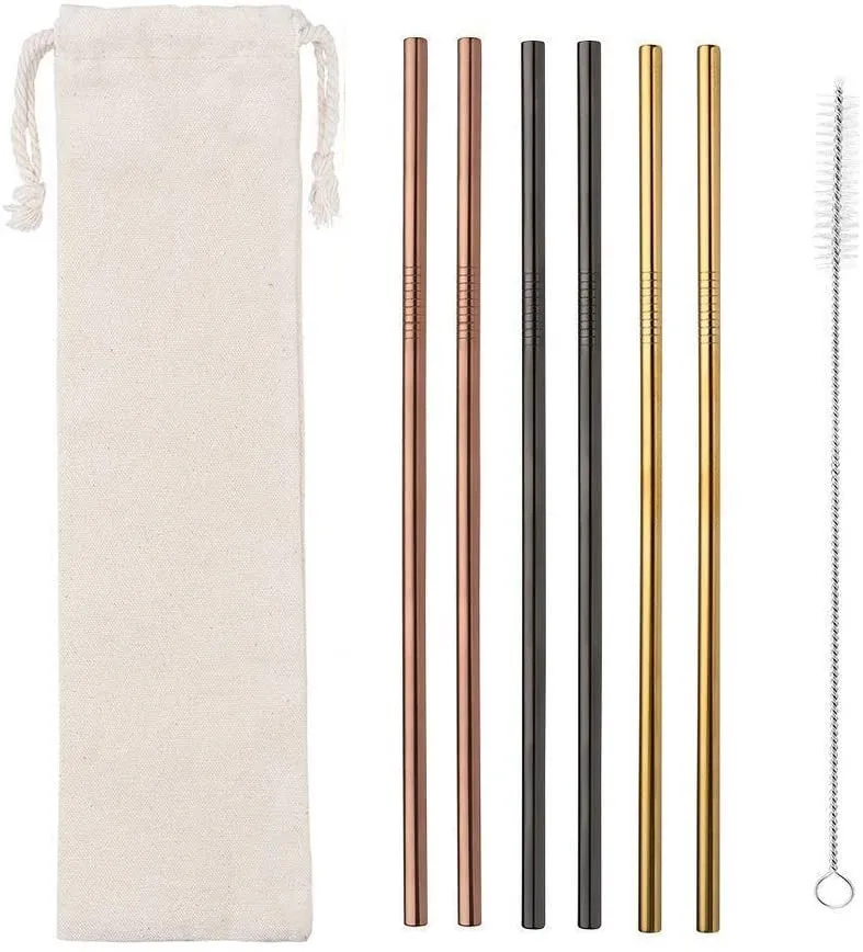 Индивидуальный Лазерный Логотип Экологически чистый устойчивый многоразовый питьевой Металлический Набор соломинок из нержавеющей стали с чистящей щеткой