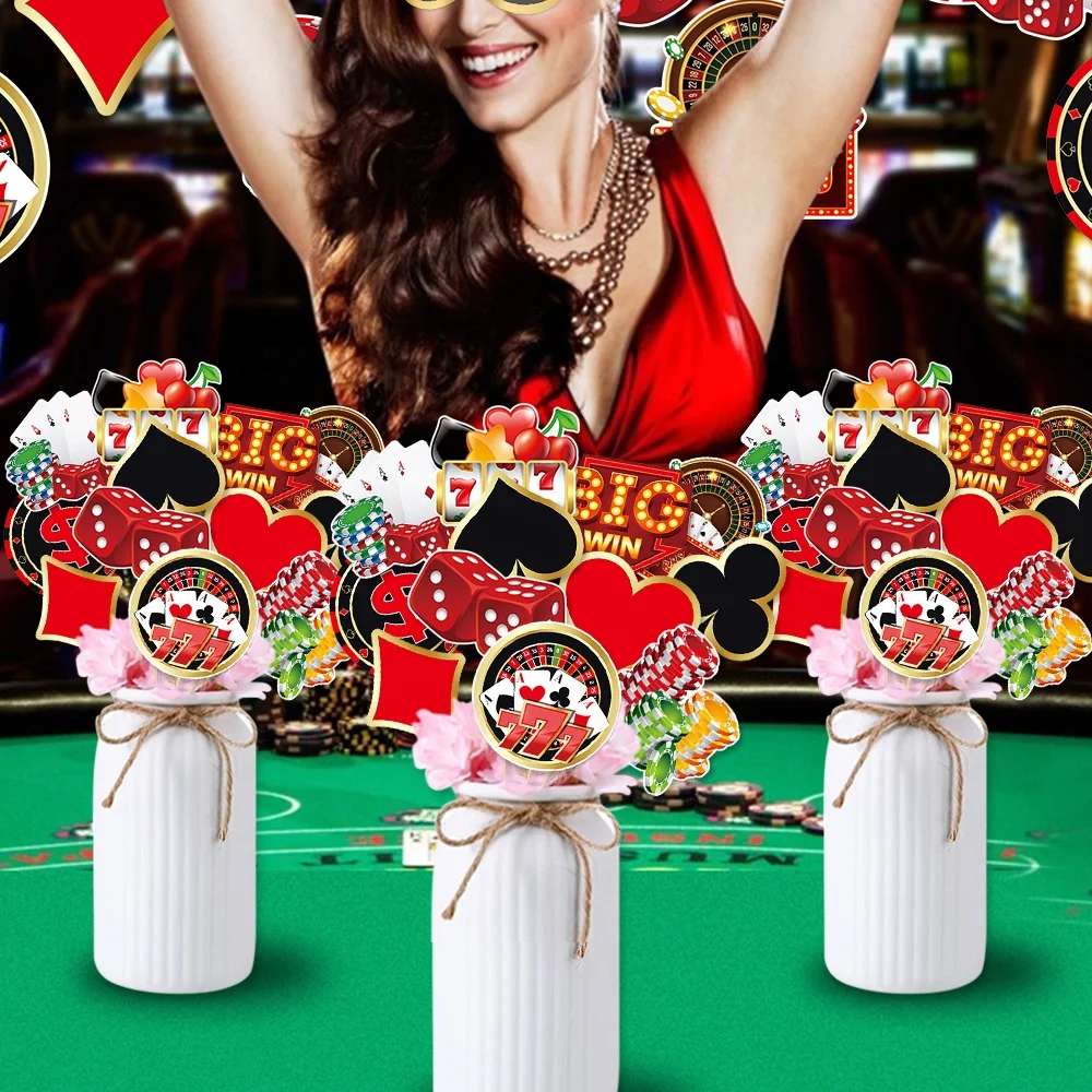 12Pcs Casino Party Centerpiece Sticks Cutouts for Baby Shower Birthday Party Casino Theme Party Centerpiece Sticks Table Toppers