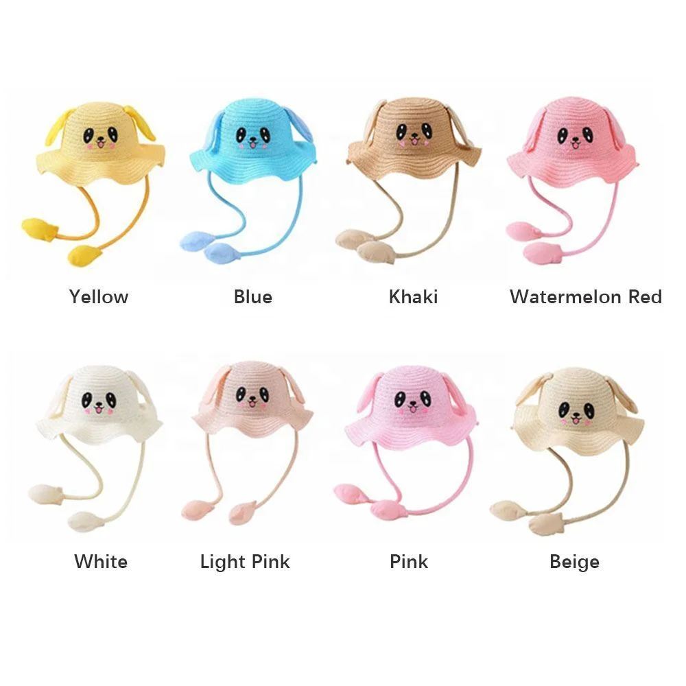 Kids Baby Caps Sun Hat Rabbit Straw Hats With Moving Ears Summer Air Children