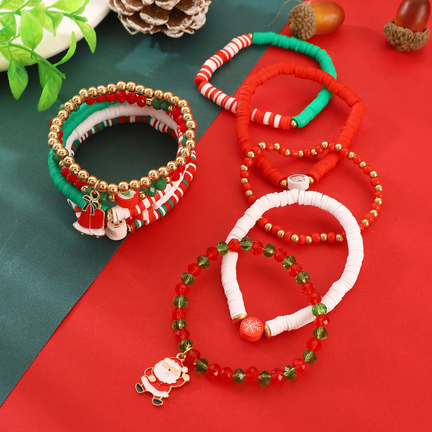 Christmas Decoration Clay Bead Waterproof Chain Elk Snowman Sock Bell Snow Santa Tree Fashion Jewelry Bracelets Gift